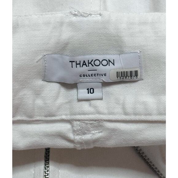 THAKOON COLLECTIVE White Denim Midi Skirt Belted Coquette Trendy Brunch A-Line - Picture 9 of 13